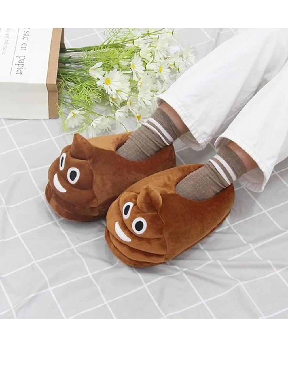 Novelty Poop Emoji Plush Slippers - Brown - Picture 7 of 9